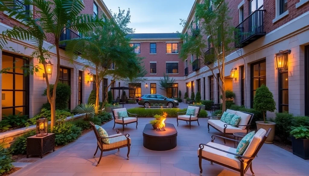 Experience the charm of Bloomsbury Residences' elegant courtyard and cozy seating.