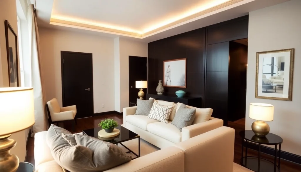 Experience the inviting atmosphere of Bloomsbury Residences with elegant decor and warm lighting.