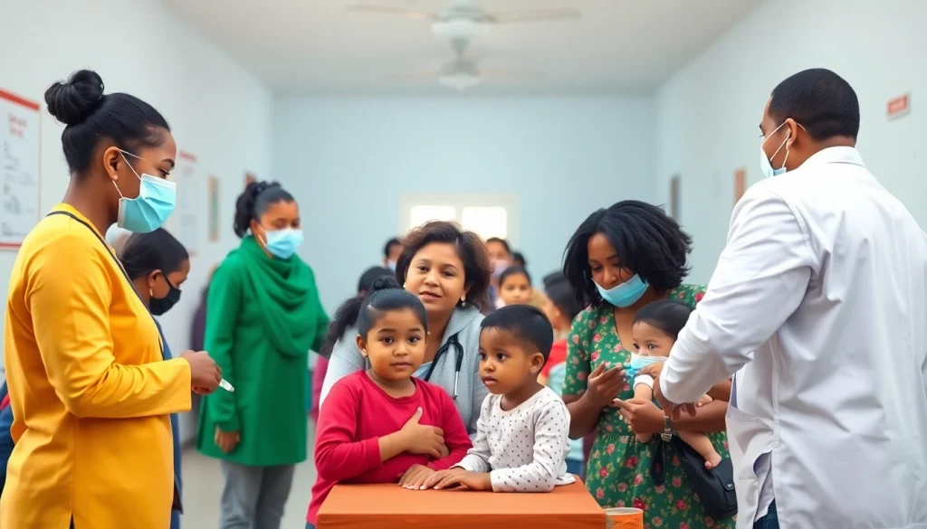 Providing vaccines at a community Vaccine Clinic to diverse families for health and safety.