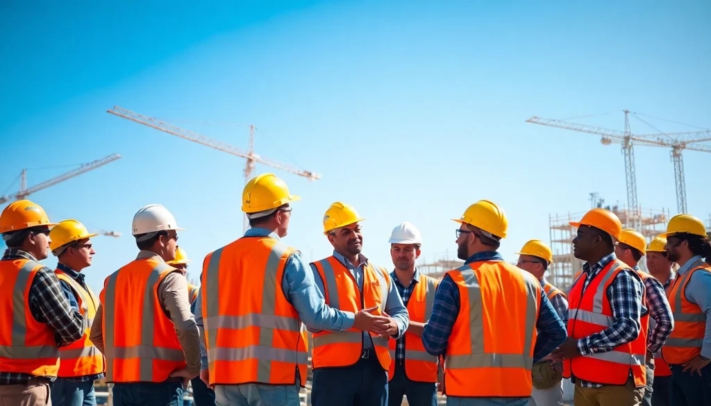Southern California contractors association collaborating on a construction project in a vibrant setting.