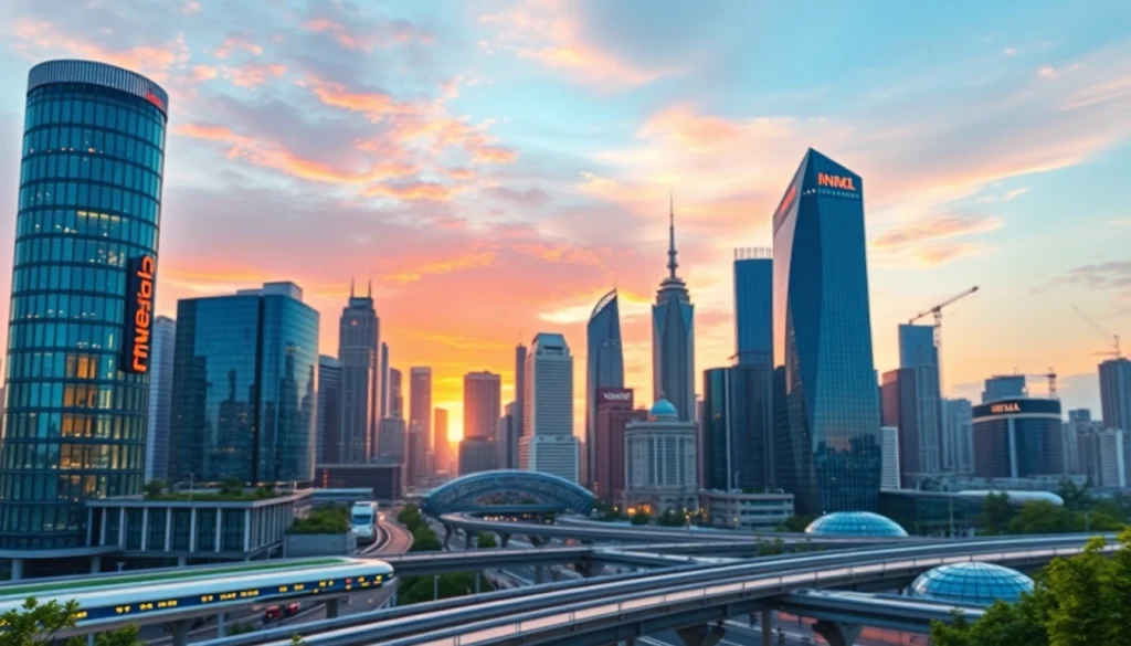 Showcasing innovation in a vibrant skyline with futuristic design and sustainable elements.