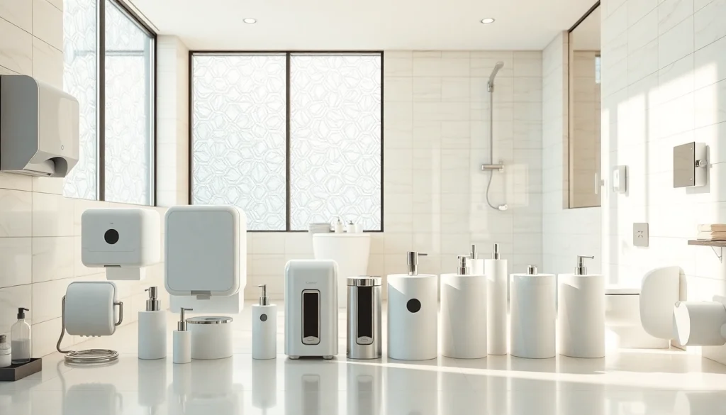 Enhance your restroom with essential Commercial Restroom Supplies, showcasing modern accessories in a stylish setting.