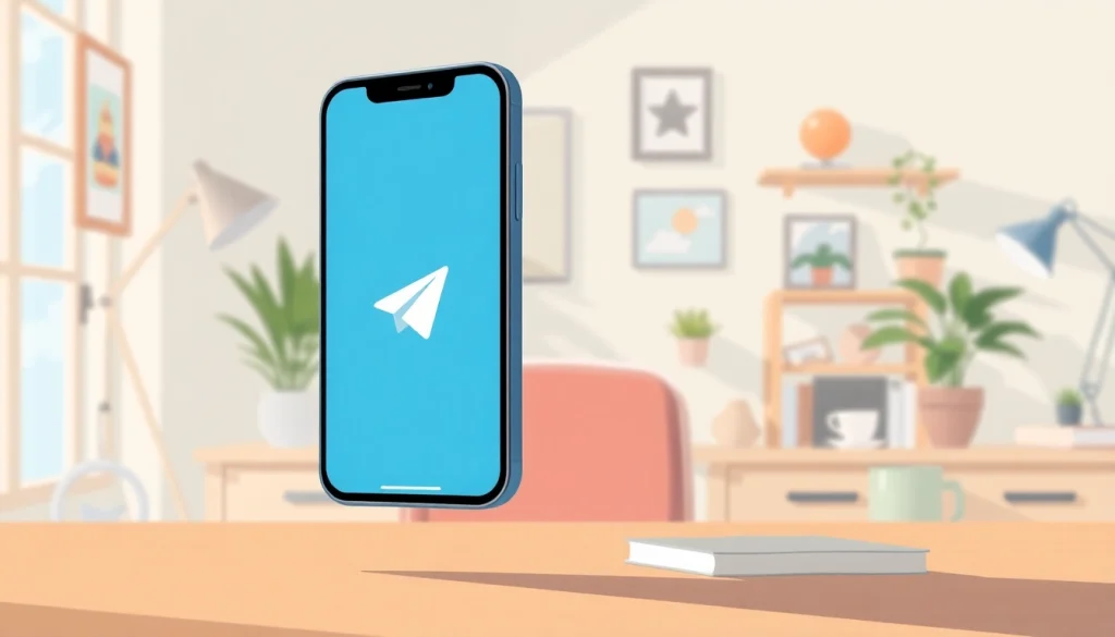 Explore the features of 纸飞机官网 displayed on a smartphone in an inviting home office setting.