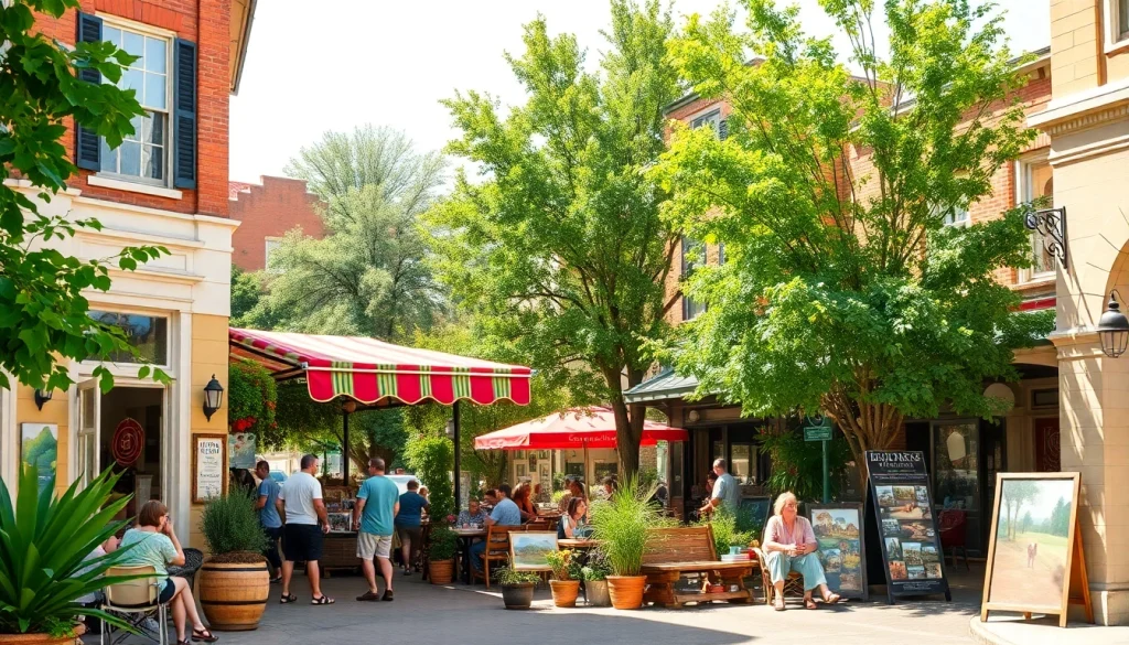 Enjoying Clarksburg: lively street scene with local cafes and vibrant culture.