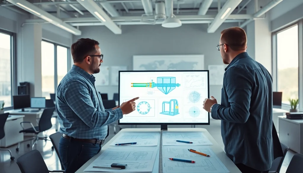 Piping stress analysis company team collaborating on a project in a modern office.