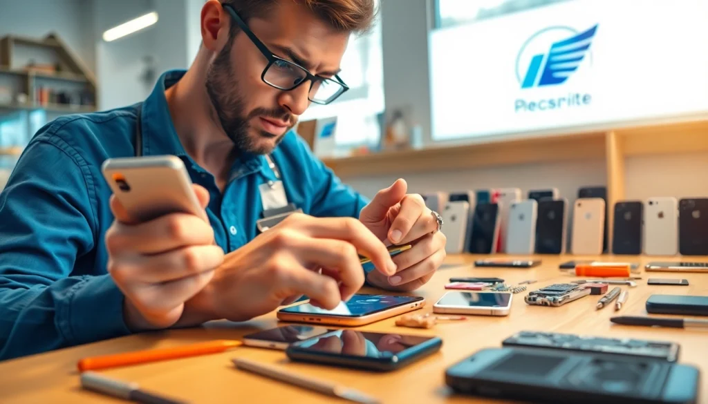 Riparazione iPhone Torino: tecnico esperto al lavoro su un iPhone guasto in un negozio moderno.
