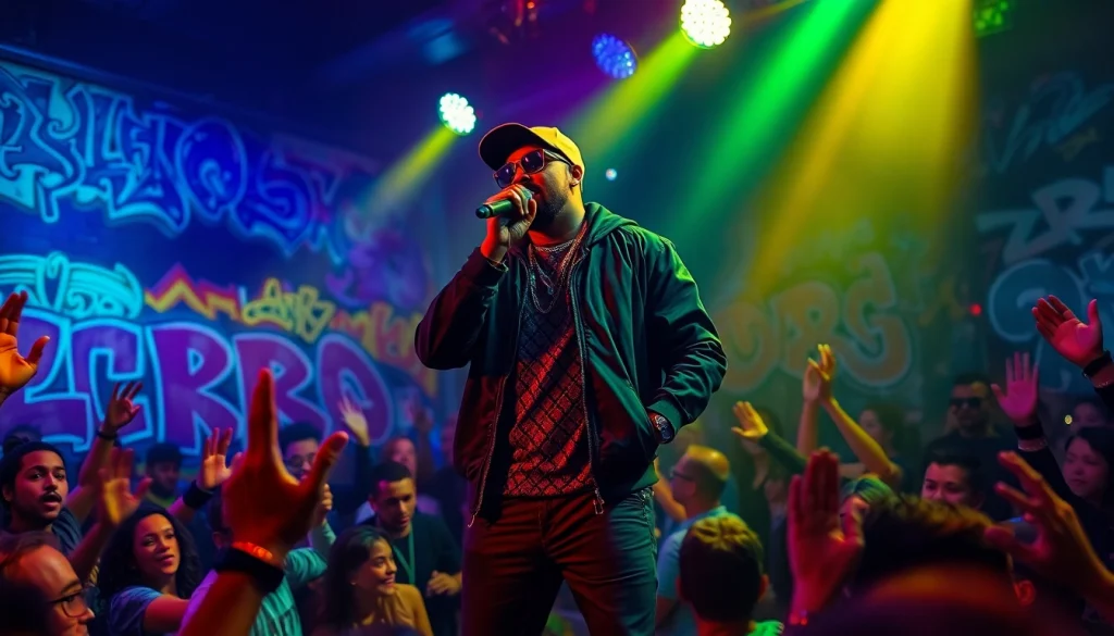 Experience underground rap Chicago as an artist captivates an engaged crowd in a vibrant club.