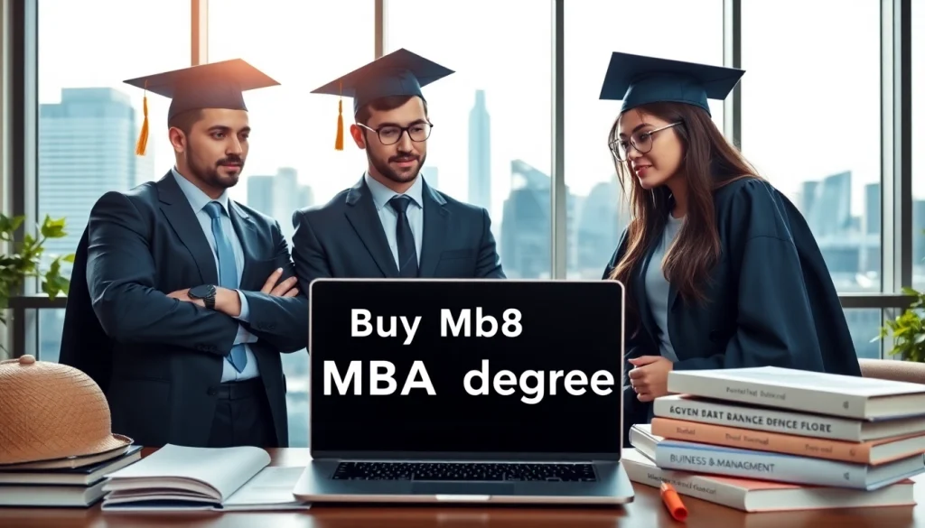 Learn how to buy MBA degree with professionals discussing educational opportunities in a bright office.