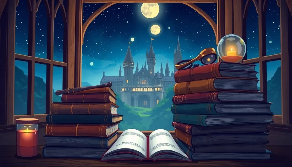 Organize the Harry Potter movies in order while enjoying a magical reading nook.