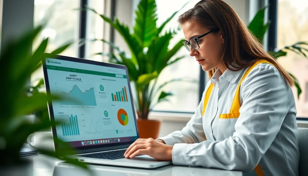 Engaged professional in Provo EHS Consulting analyzing environmental data in a bright office.
