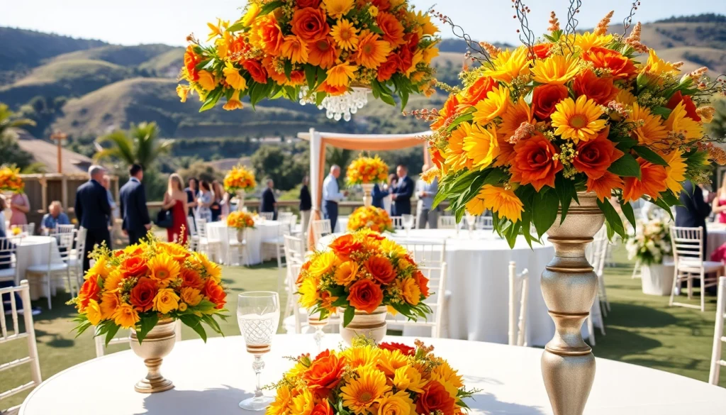 Beautiful Orange County event flowers elegantly displayed at an outdoor celebration.