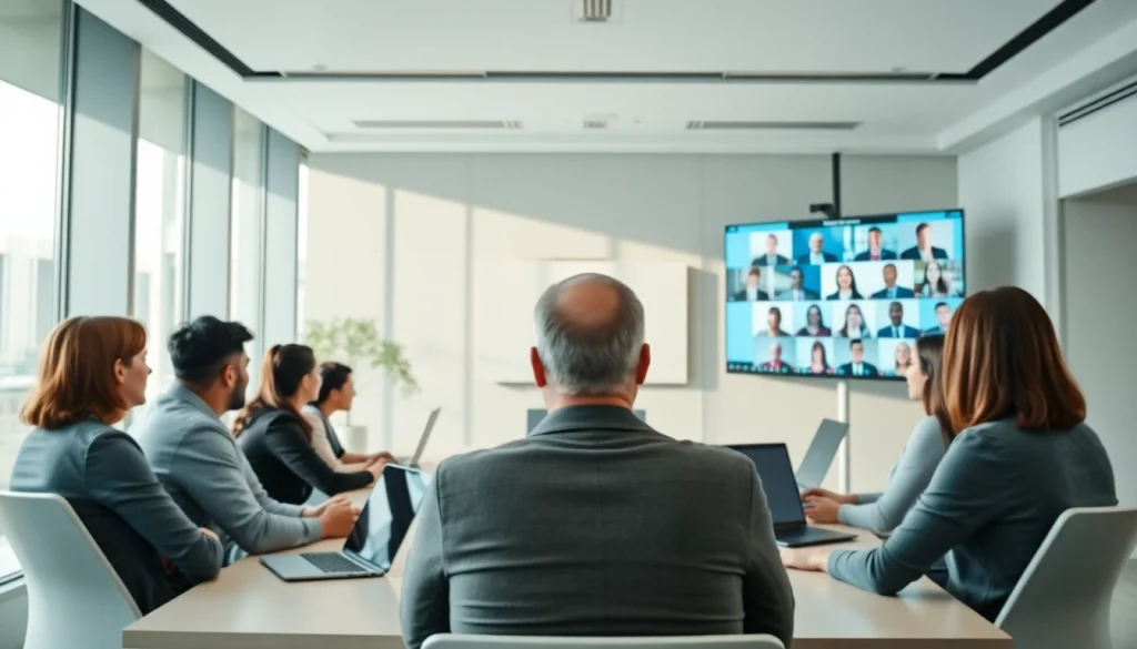 Engaged participants in a video conferencing meeting highlighting collaboration and technology.