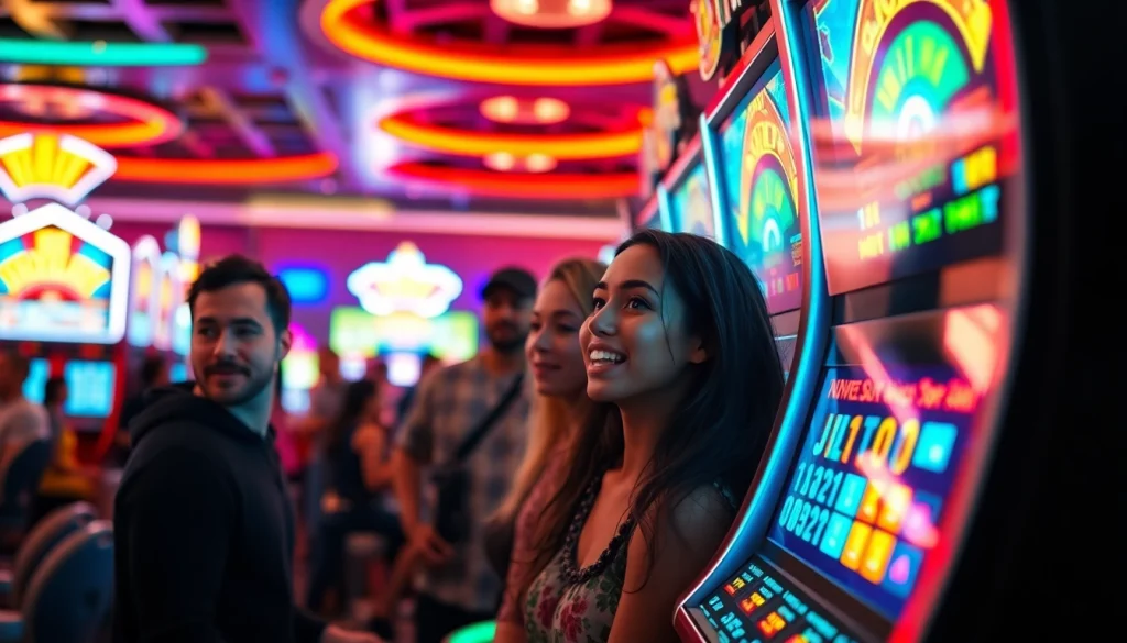 Players enjoying JILI Games at a vibrant casino, showcasing excitement and engagement.