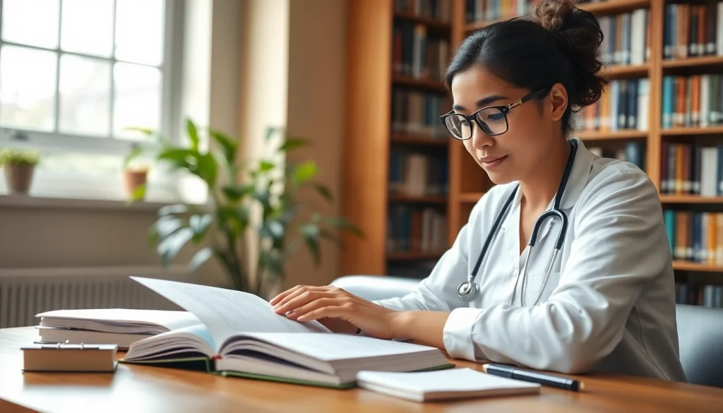 Highlighting care certificate workbook answers with a healthcare worker engaging in study.