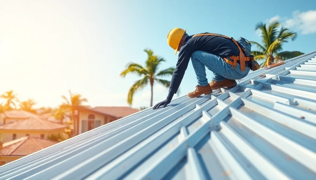 Installing a florida metal roof on a sunny home, showcasing durability and craftsmanship.
