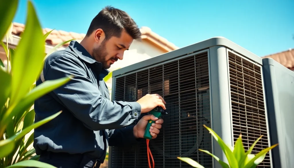 Expert AC repair technician servicing an air conditioning unit in Glendale, AZ, ensuring optimal performance.