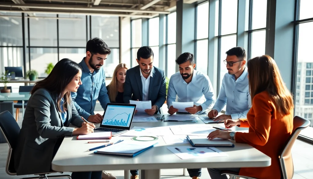 Analyzing competitor pricing strategies with a focused team in a modern office setting.