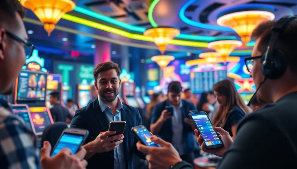 Players excitedly engaging in tab66 gaming in a vibrant online casino atmosphere.