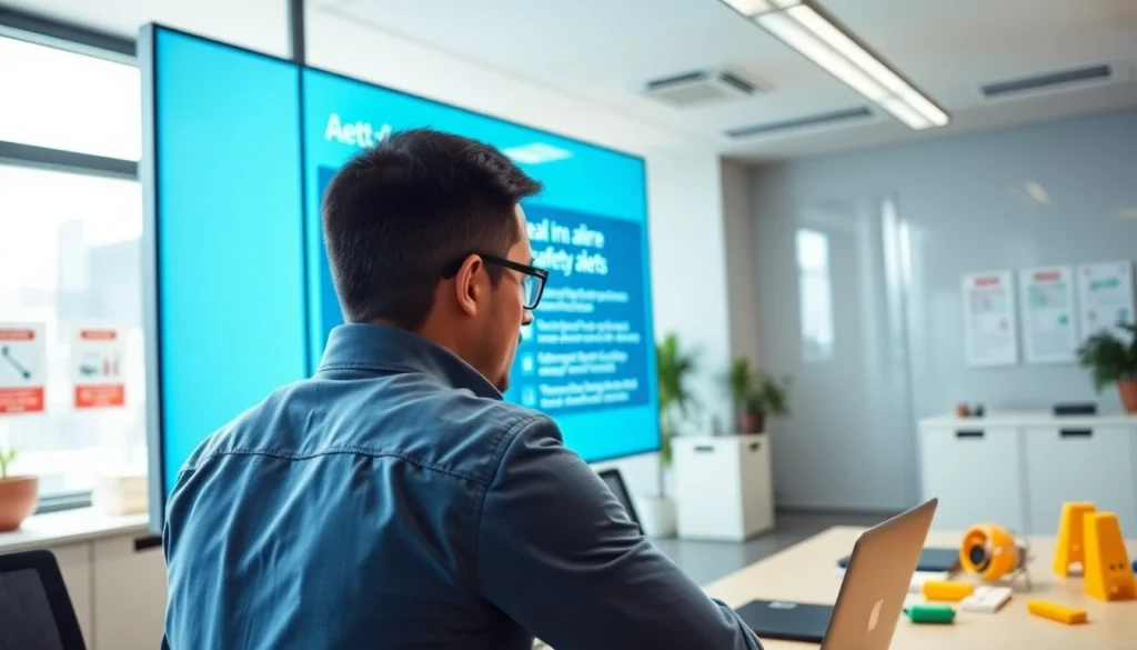 Receive real-time safety alerts through a modern notification display in a professional office.