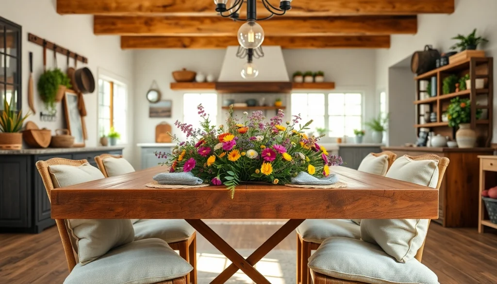 Enhance your space with stylish farmhouse home decor featuring rustic elements and flowers.