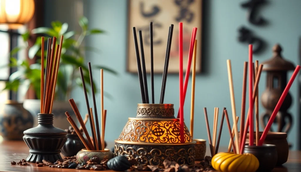 Les incenses orientales présentées harmonieusement avec un porte-encens traditionnel.