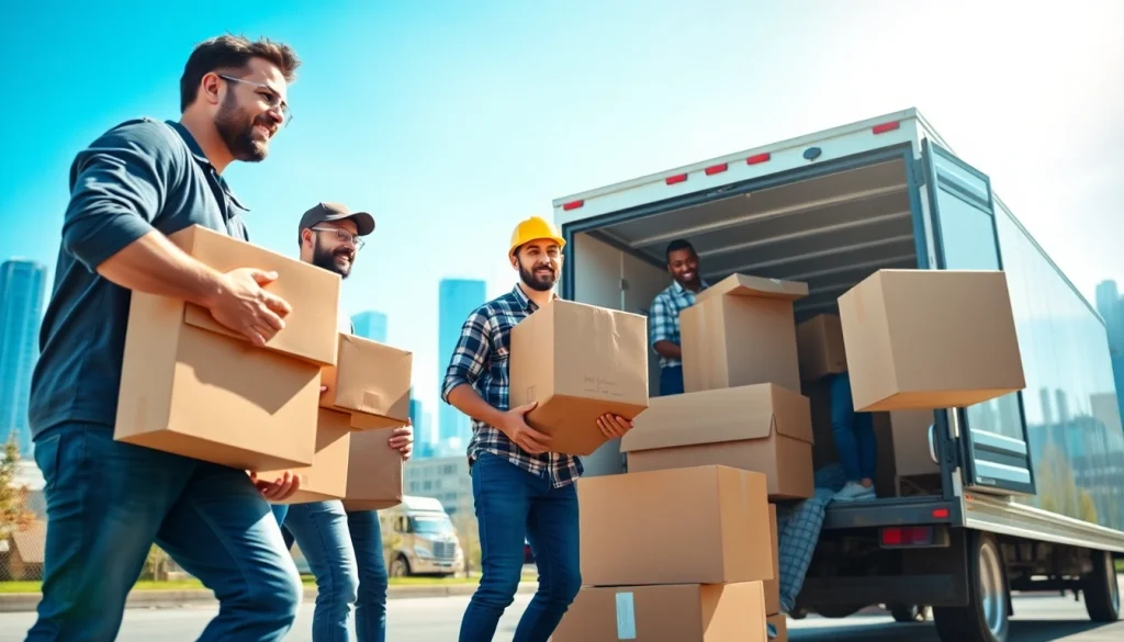 Canadian movers diligently loading boxes into a truck, showcasing teamwork and efficiency.