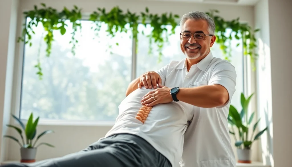 Chiropractor near me adjusting a patient's spine in a welcoming clinic.