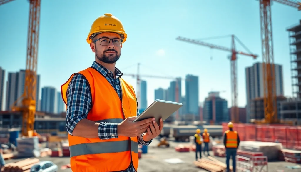 Capture expert nvq level 6 construction site management answers with a professional overseeing a busy construction site.