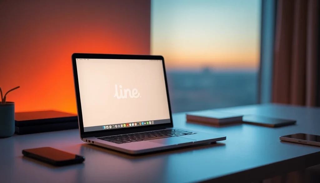 Showcase of line電腦版下載 on a stylish laptop in a cozy workspace, inviting productivity and creativity.