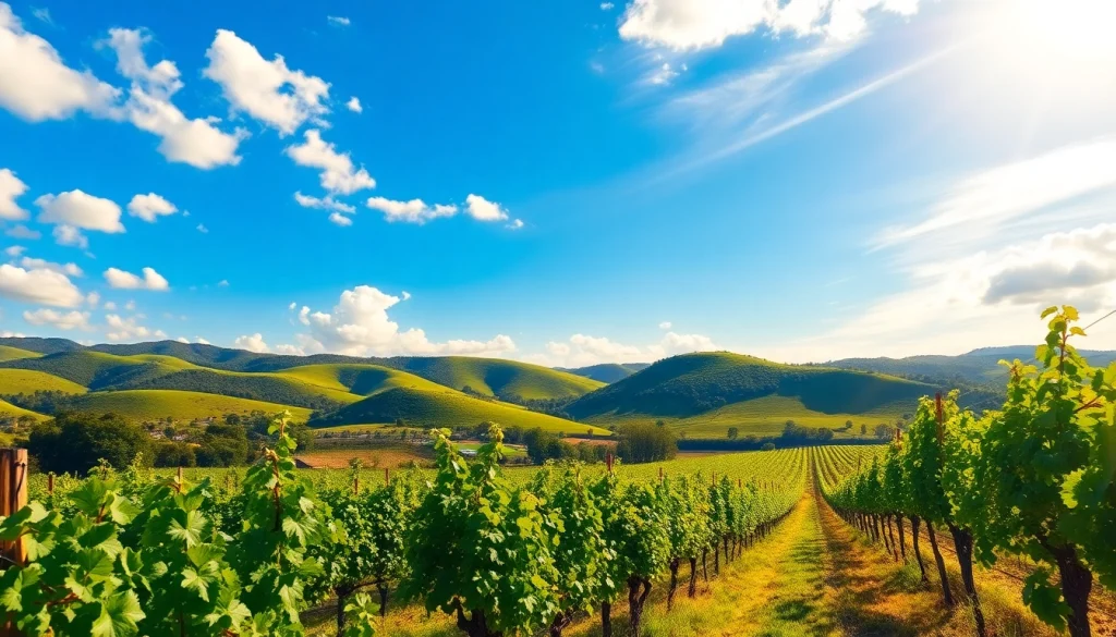 Experience Clarksburg's charming vineyards and scenic views under a bright blue sky.