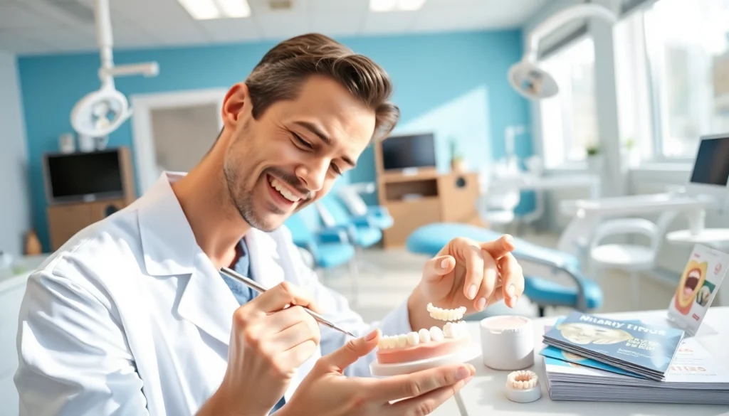 Find the best orthodontic near me with a professional examining dental molds in a bright clinic.