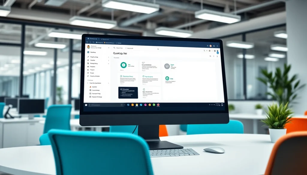 Showcase the quickq下载 software interface on a desktop, highlighting its user-friendly features and vibrant design.