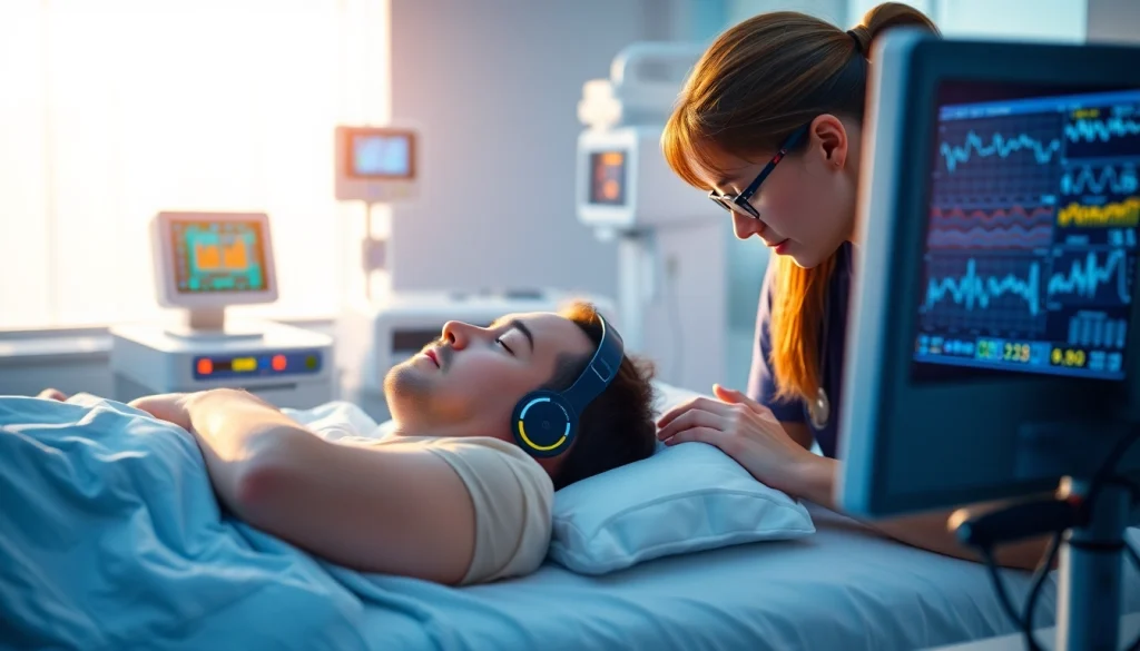 Engaged patient undergoing a sleep study Dubai in a serene clinical environment.