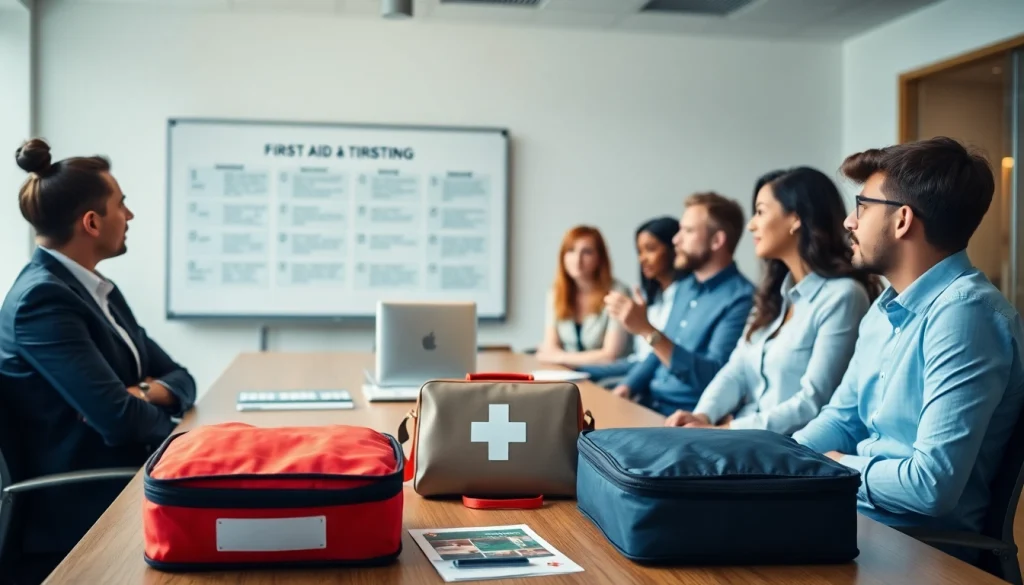 Employees learning workplace first aid techniques in a professional training session.