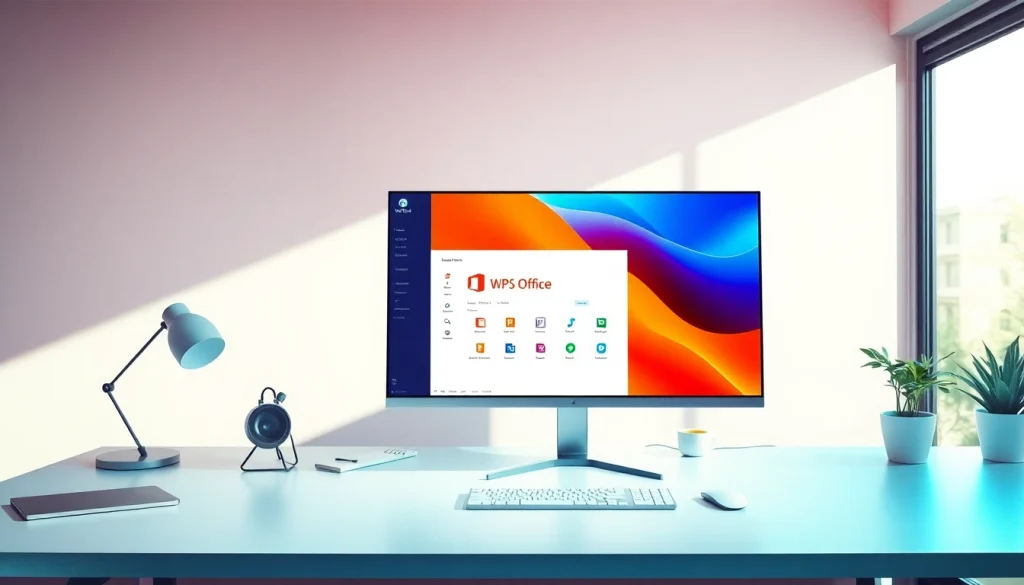 Download WPS Office on a computer showcasing the user-friendly interface with vibrant aesthetic elements.