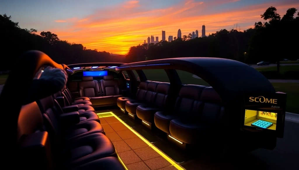 Experience elite car service atlanta with a luxurious limousine showcasing leather comfort and city views.