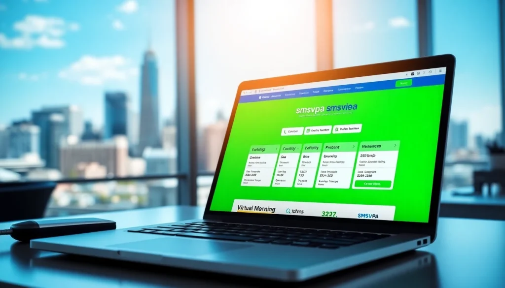 Receive SMS seamlessly online with smsvpa through a modern digital interface in a vibrant workspace.
