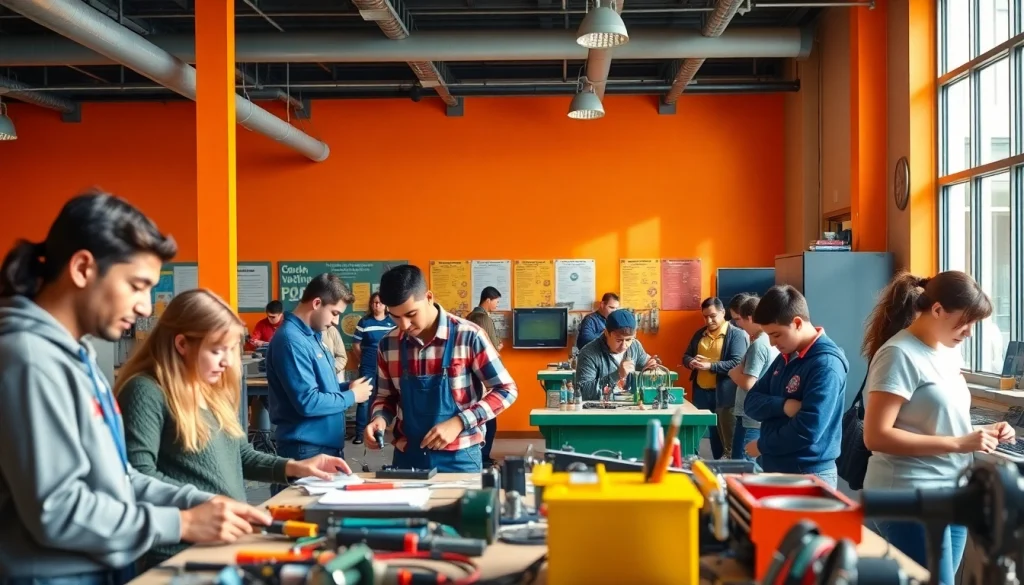 Students learning at a trade school in Knoxville, TN, engage in hands-on training.