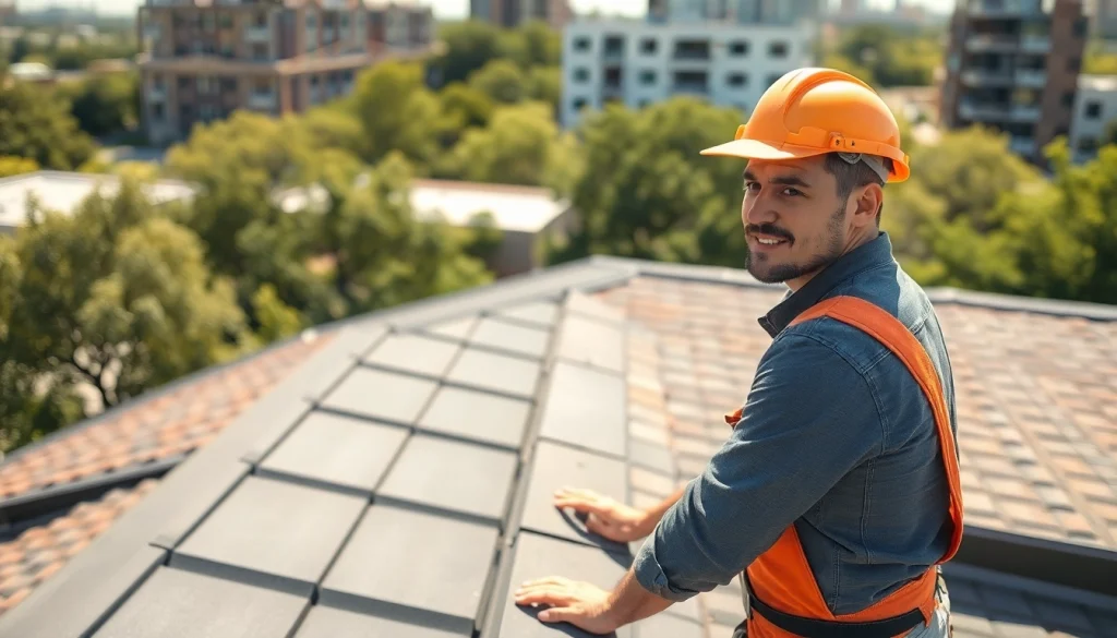 Highlighting the best roofing company in Austin, a contractor inspects a roof, showcasing expertise.