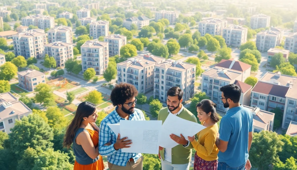 Visual representation of Low Income Housing Tax Credits, highlighting diverse families engaging with housing plans against a city backdrop.