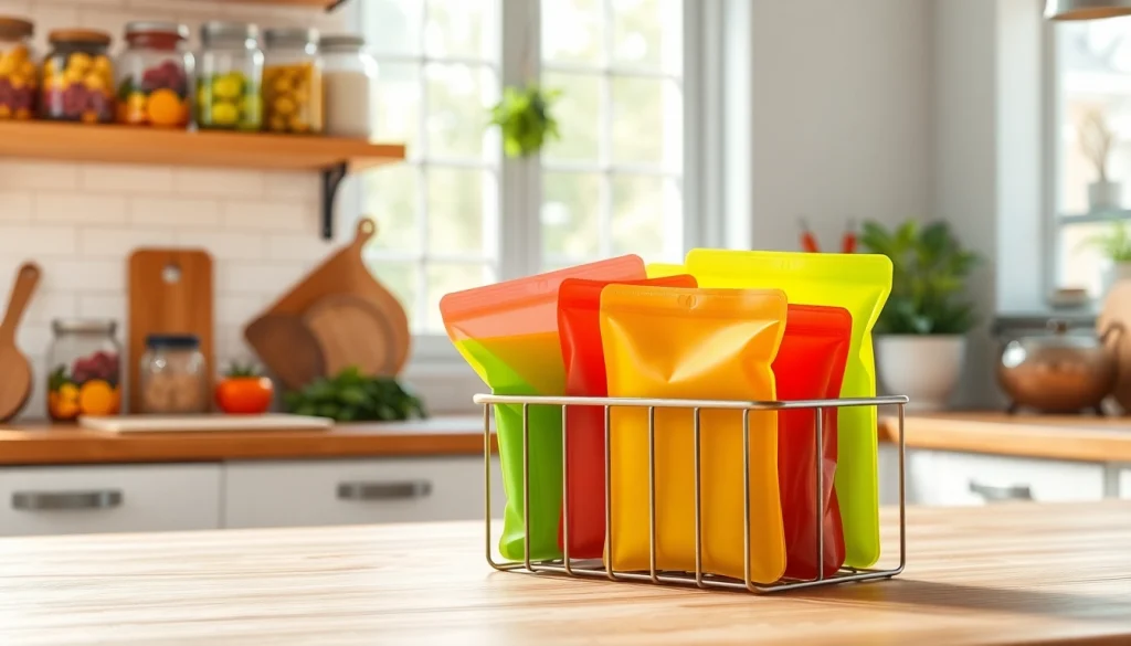 Organize with a stylish Sandwich Bag Holder featuring colorful silicone bags.