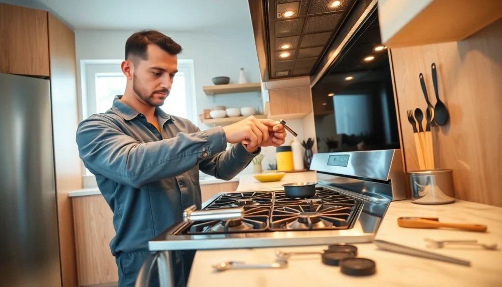 Skilled technician providing stove repair halifax in a modern kitchen setting.