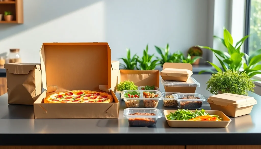 Showcasing a variety of food packaging sydney options, including biodegradable containers and trays, in a modern kitchen.