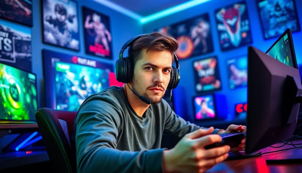 Engage with the stumble guys hack while gaming in a high-tech setup filled with vibrant colors.