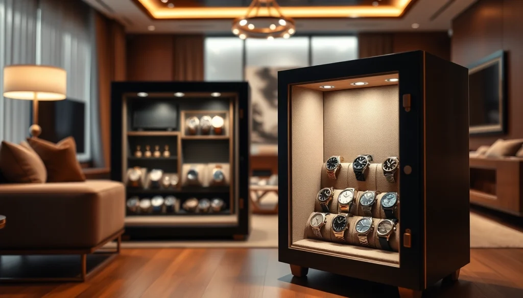 Showcasing a luxurious watch safe with elegant storage for valuable timepieces.
