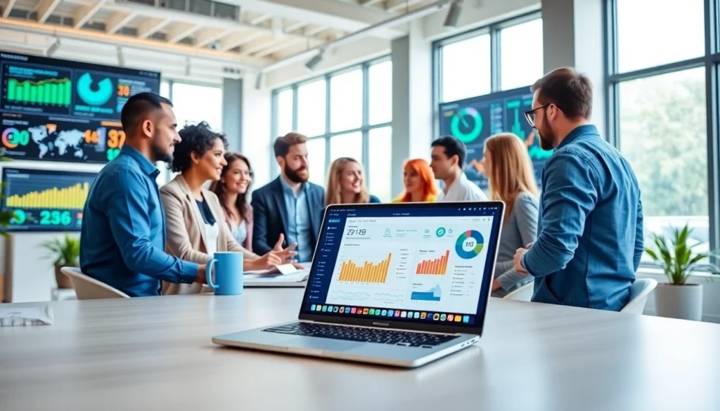Engaged team using an AI content marketing platform for collaborative strategy development.