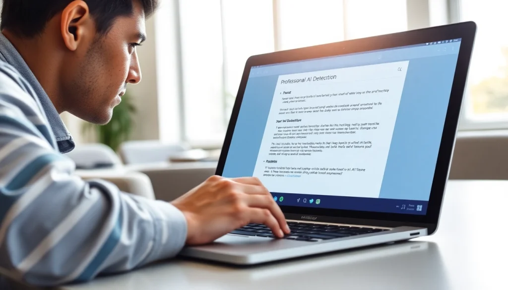 Observe how the AI detector analyzes text within a sleek digital interface, enhancing content evaluation.