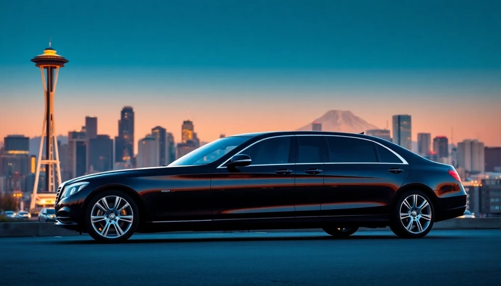 Experience premium Vancouver to Seattle Car Service with luxury vehicles in a captivating Seattle skyline setting.