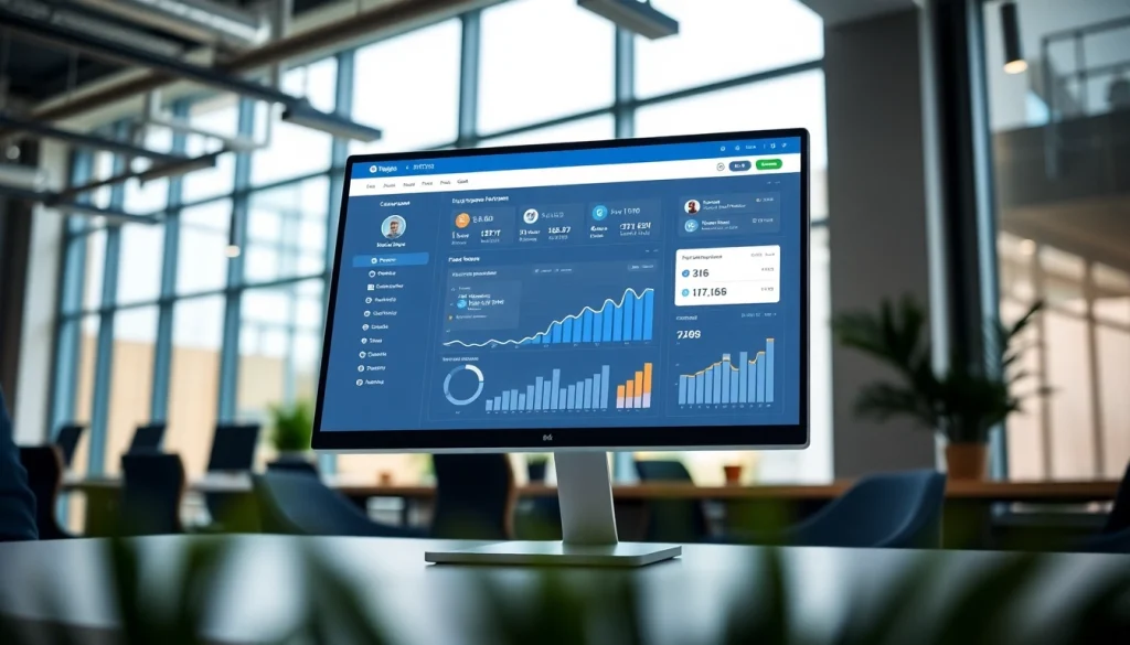 Showcase of the best smm panel interface with data visualizations in a professional office setting