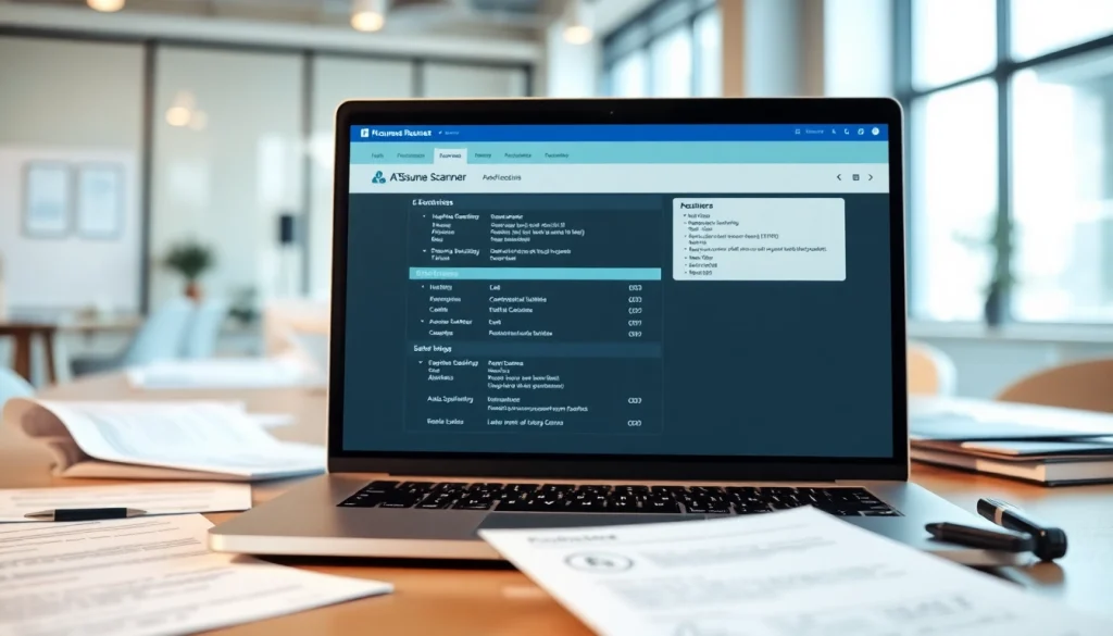 Optimize your resume using an ATS resume scanner on a laptop in a modern office.